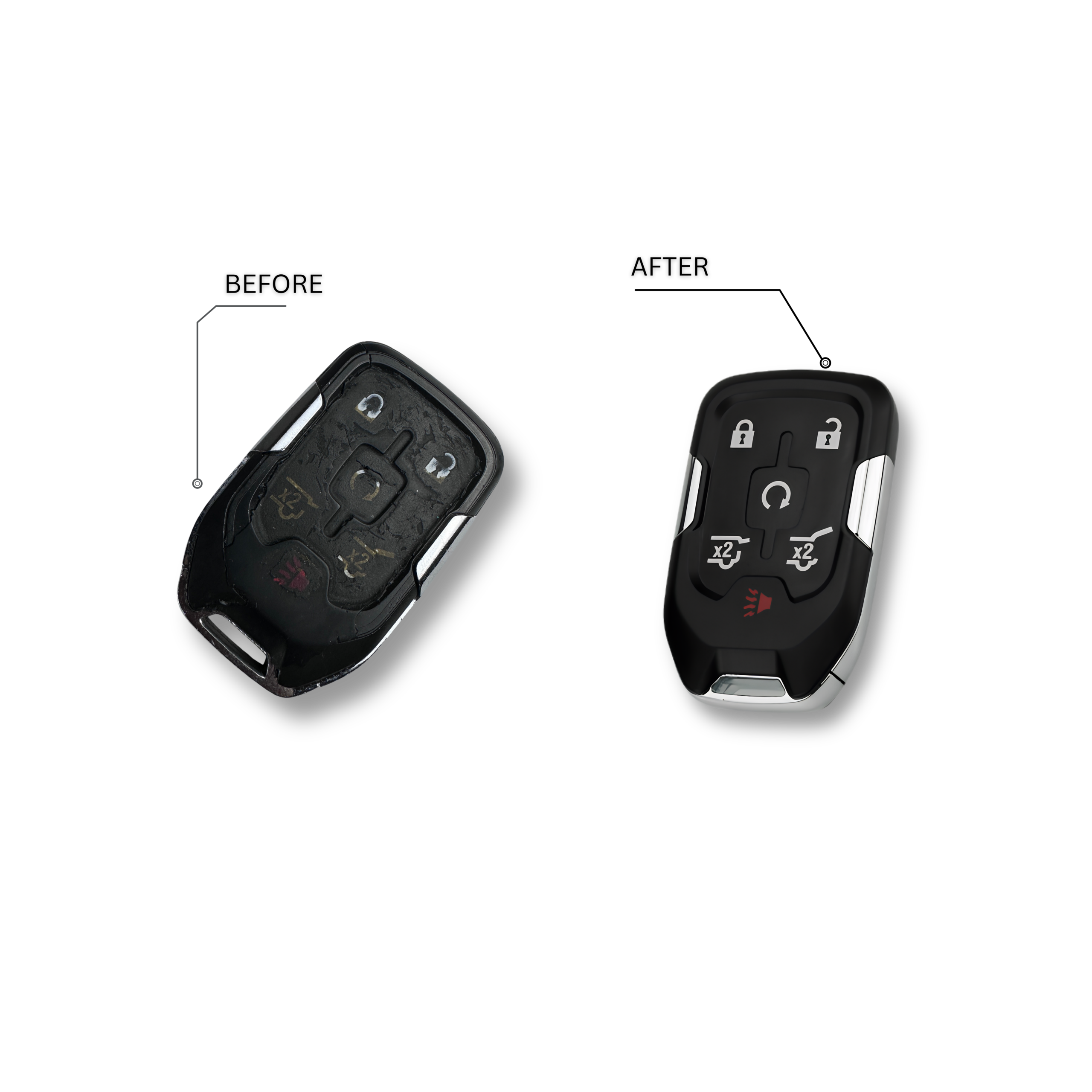 Before and after shell replacement, KeyFob Lab